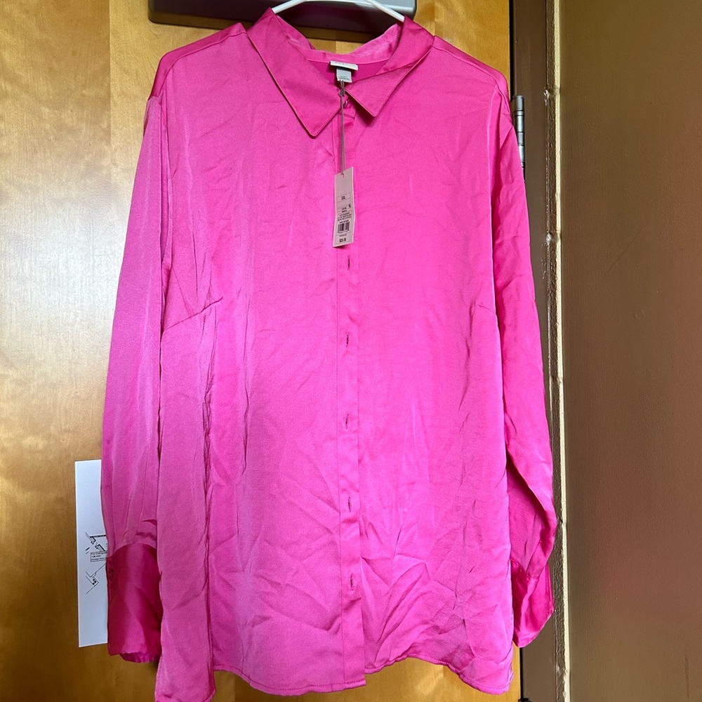 a new day. Button up pink shirt